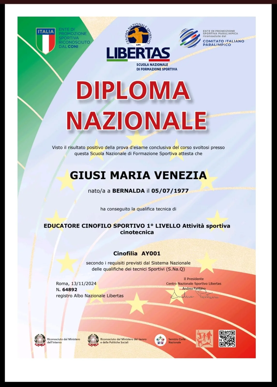 Diploma Giusi Maria Venezia