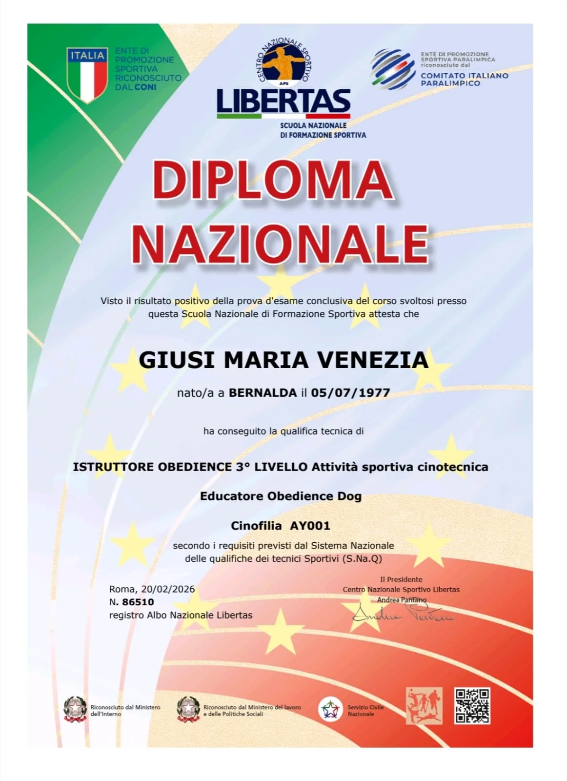 Diploma Giusi Maria Venezia