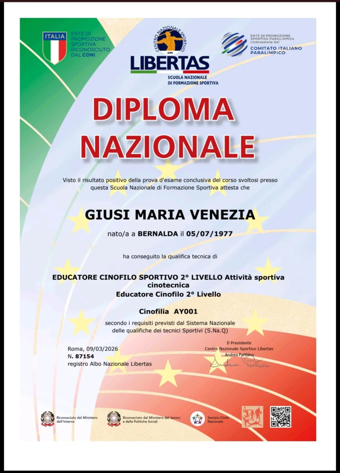 Diploma Giusi Maria Venezia